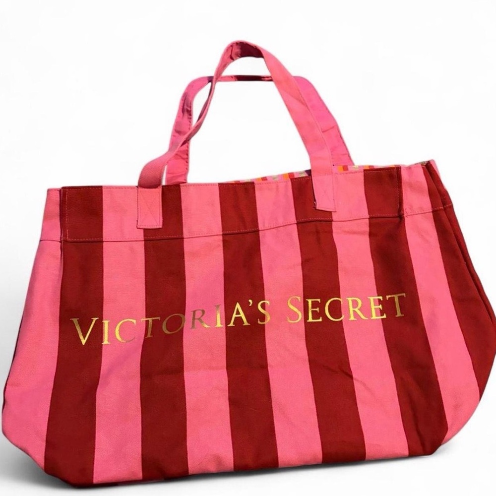 Victoria's Secret Pink and Red Stripe Tote Bag